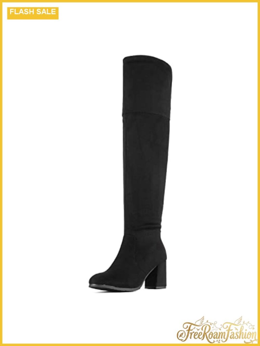 Thigh High Boots Stretch Faux Suede Block Heel Pull On Round Toe Knee High